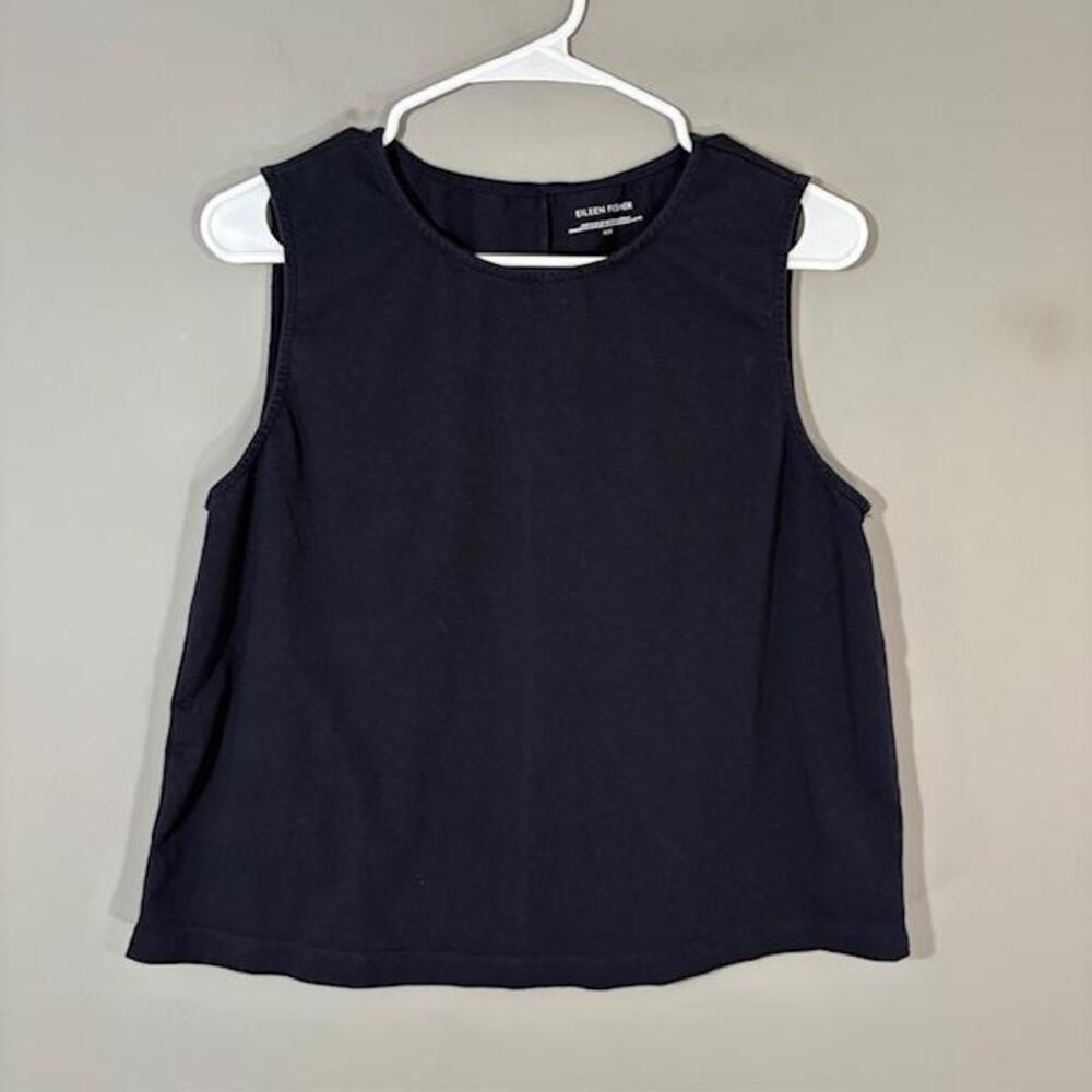 Eileen Fisher Tank Womens Medium Blue Solid Crew Neck Sleeveless Jersey Top